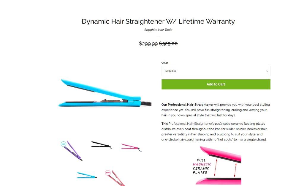 Sapphire dynamic hair straightener store