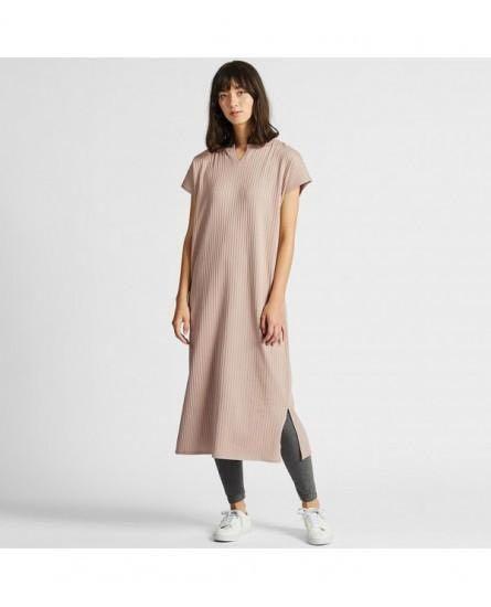 Uniqlo Ribbed Dress with Slit in Beige 