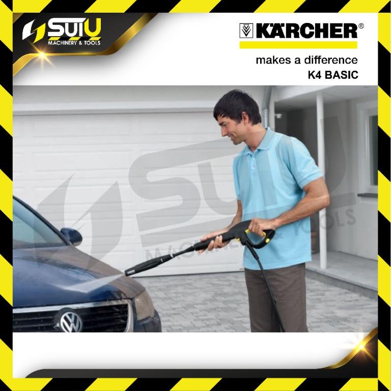 Karcher K4 Basic High Pressure Cleaner 130Bar (Package E) (Category: Cleaning) located in Kuala Lumpur. Submitted by suiumachinery88 (Listing ID 1104965713, Image 2). Description: ⭐️PRODUCT DESCRIPTION⭐️ The K4 Basic with water-cooled motor features a telescopic handle, a Quick Connect gun, a 6 m-long high-pressure hose and a water filter to protect the pump. The pressure in the Vario Power spray pipe (VPS) can be adjusted simply by twisting it, 