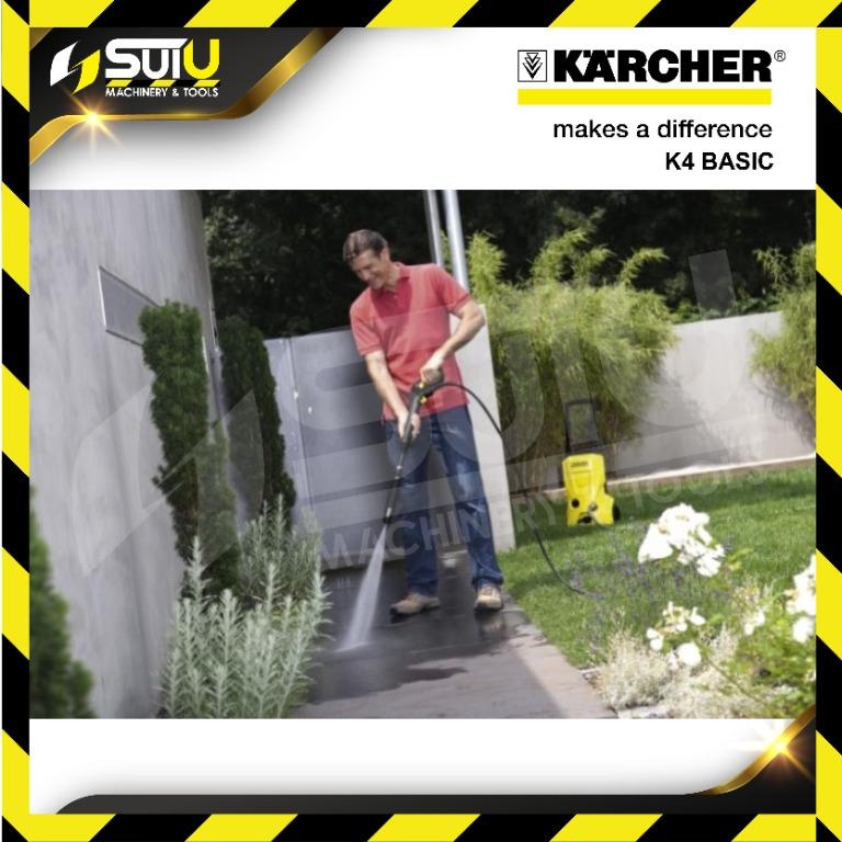 Karcher K4 Basic High Pressure Cleaner 130Bar (Package E) (Category: Cleaning) located in Kuala Lumpur. Submitted by suiumachinery88 (Listing ID 1104965713, Image 3). Description: ⭐️PRODUCT DESCRIPTION⭐️ The K4 Basic with water-cooled motor features a telescopic handle, a Quick Connect gun, a 6 m-long high-pressure hose and a water filter to protect the pump. The pressure in the Vario Power spray pipe (VPS) can be adjusted simply by twisting it, 