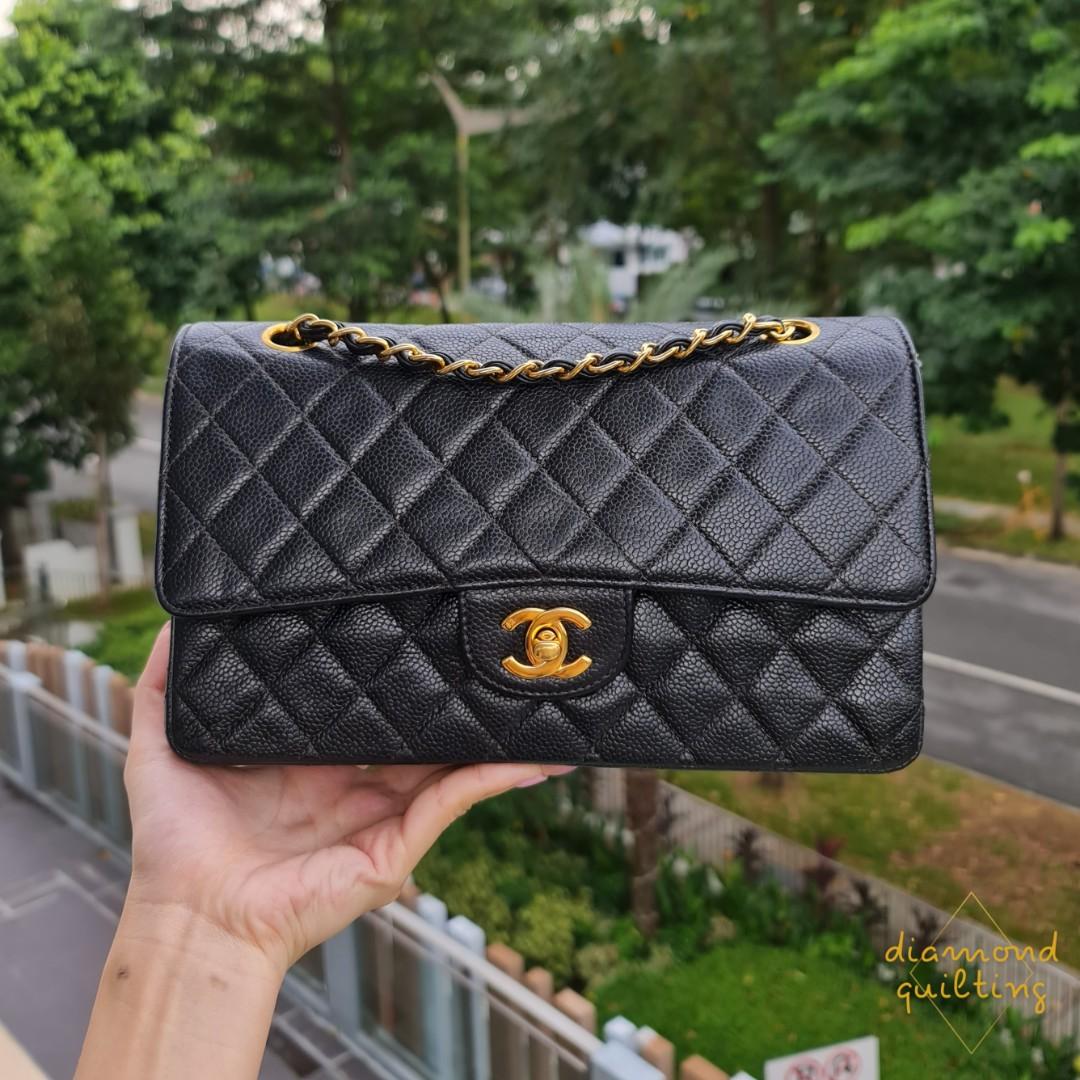 Authentic Vintage Chanel Classic Small Flap Bag In Black Quilted Lambskin &  24k Champagne Gold -Plated Hardware