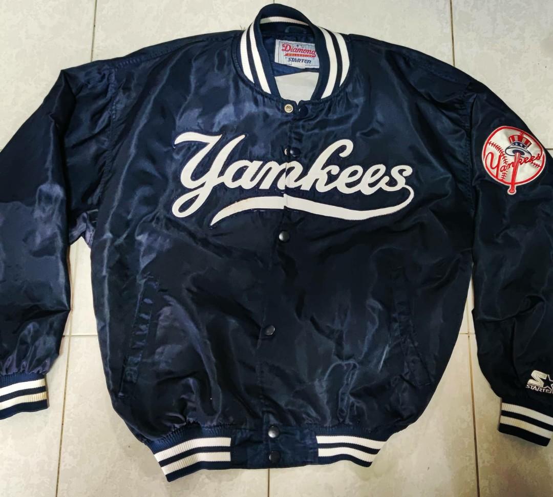 MAJESTIC Navy Yankees MLB Baseball Embroidered Satin Jacket (XXL)