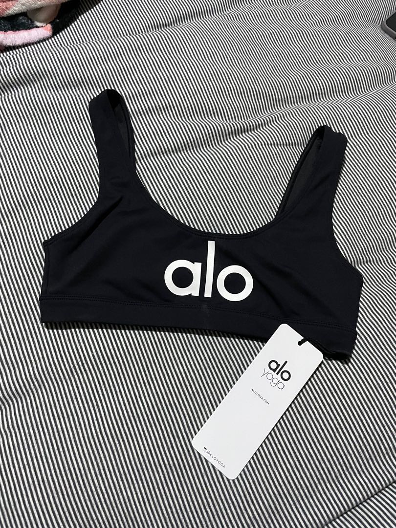 Alo Yoga MEDIUM Ambient Logo Bra - Black/Alo/White – Soulcielite