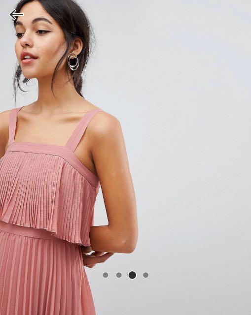 ASOS Design Double Layer Pleated Cami Midi Dress