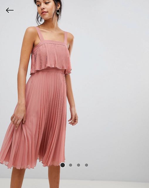 Asos design pleated bandeau midi dress with shop double layer