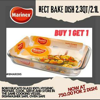 BUY 1 GET 1 SALE!! 
Marinex Brazil
Bakeware Rectangular Baking Dish
Sizes:  
5.5QT. / 5.2L ( Buy1 Get1)
3.2QT. / 3L ( Buy1 Get1)
2.3QT./ 2.1L ( Buy1 Get1)