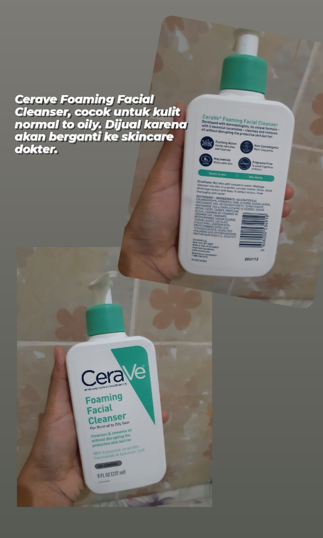 CeraVe Foaming Facial Cleanser isi 237 ml (8 Oz), cocok untuk kulit