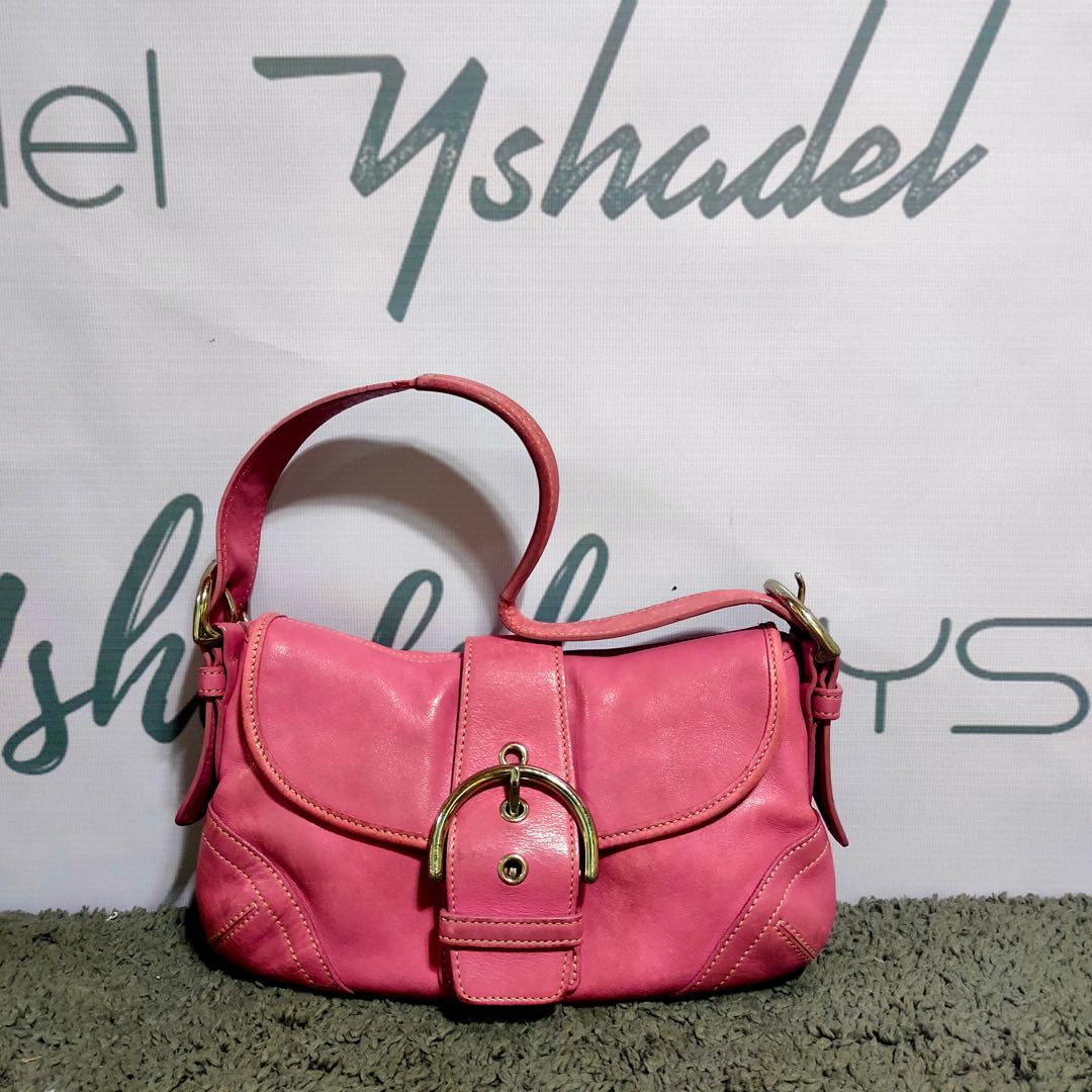 Pink coach baguette bag sales
