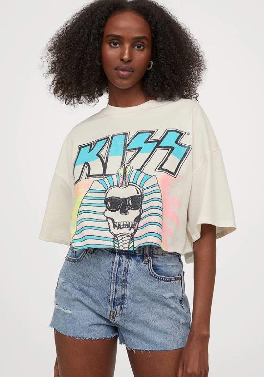 H M cropped band tee Women s Fashion Tops Others Tops on Carousell
