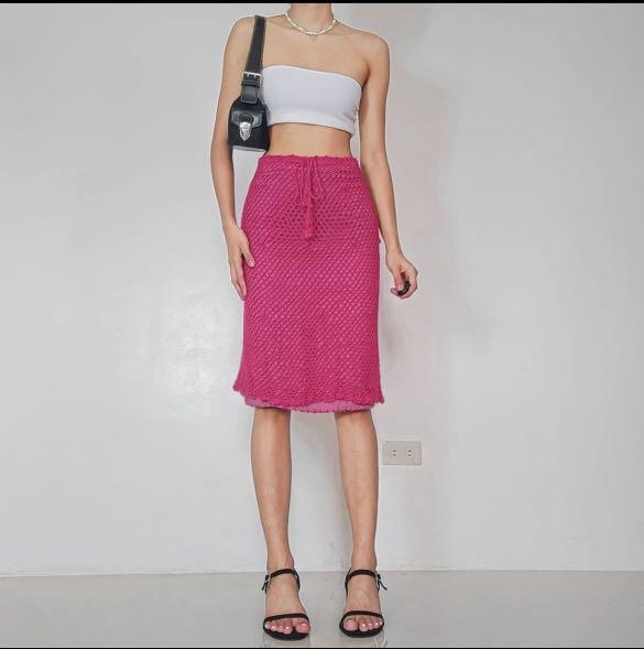 Hot pink crochet midi skirt Women s Fashion Bottoms Skirts on