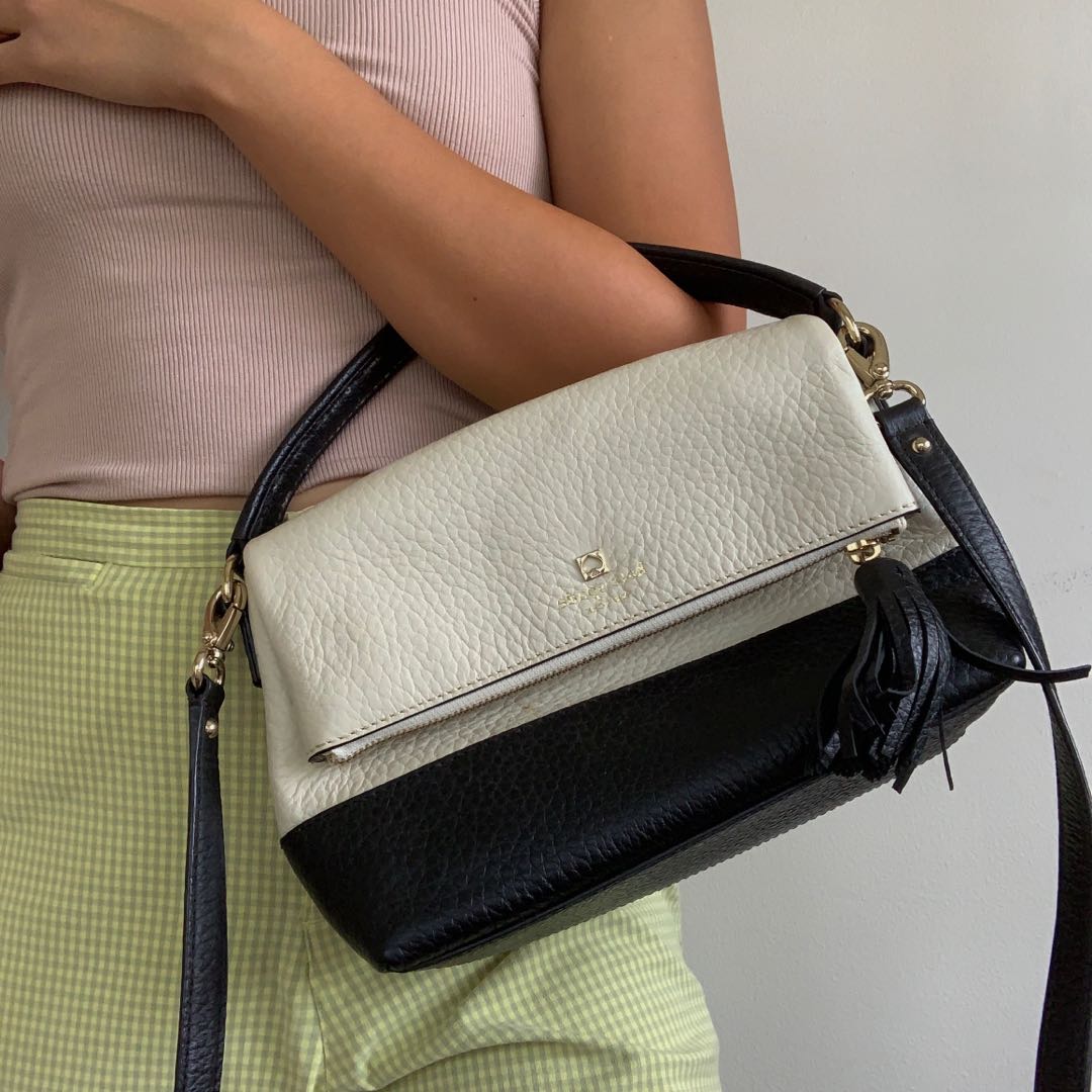 Kate spade sling bag black and white deals