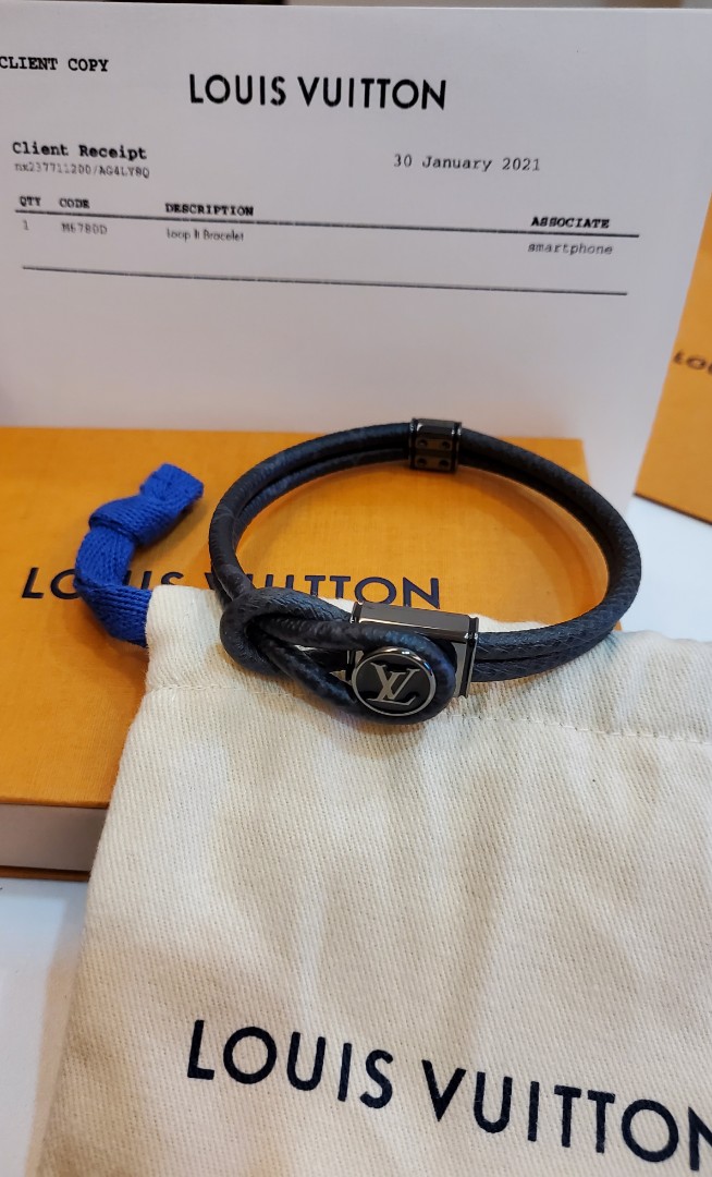LOUIS VUITTON Monogram Eclipse Taiga Loop It Bracelet Black 1203183