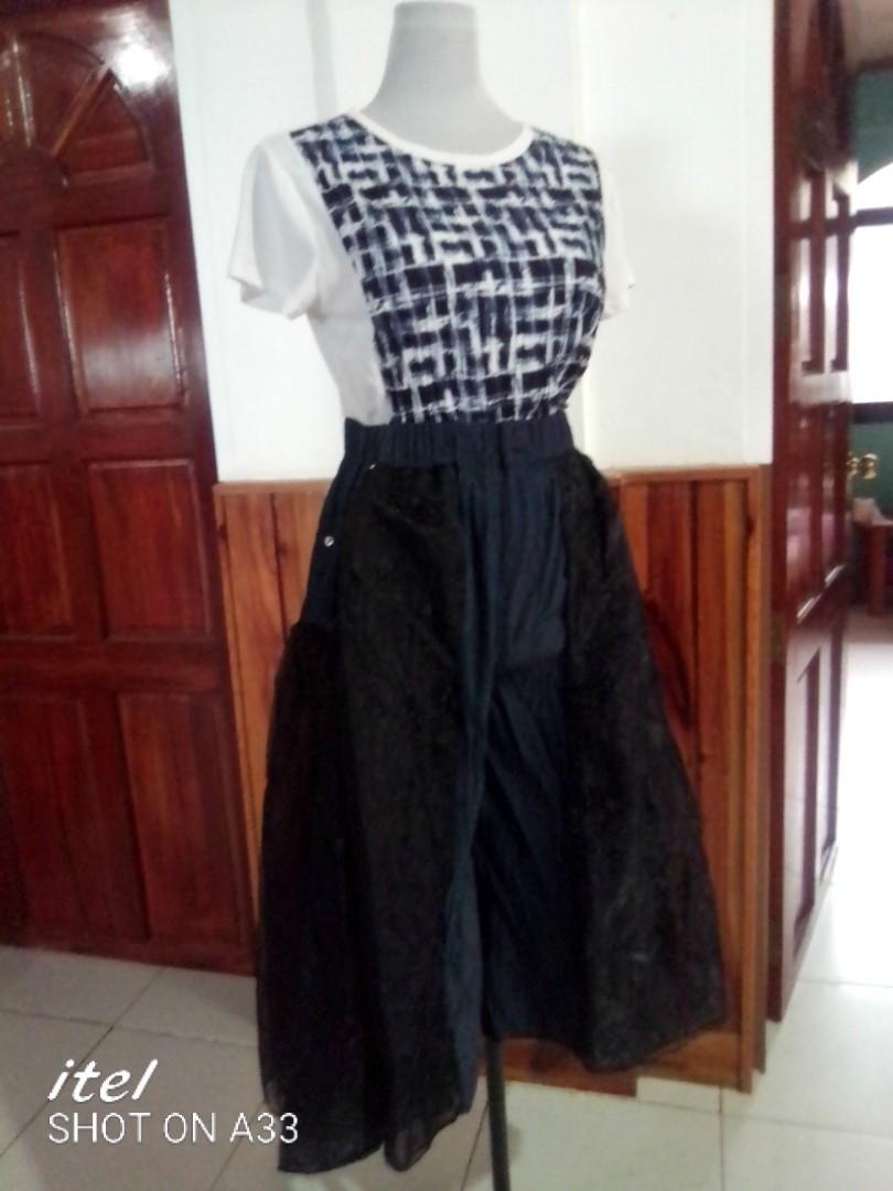 designer lace denim flared square pant 