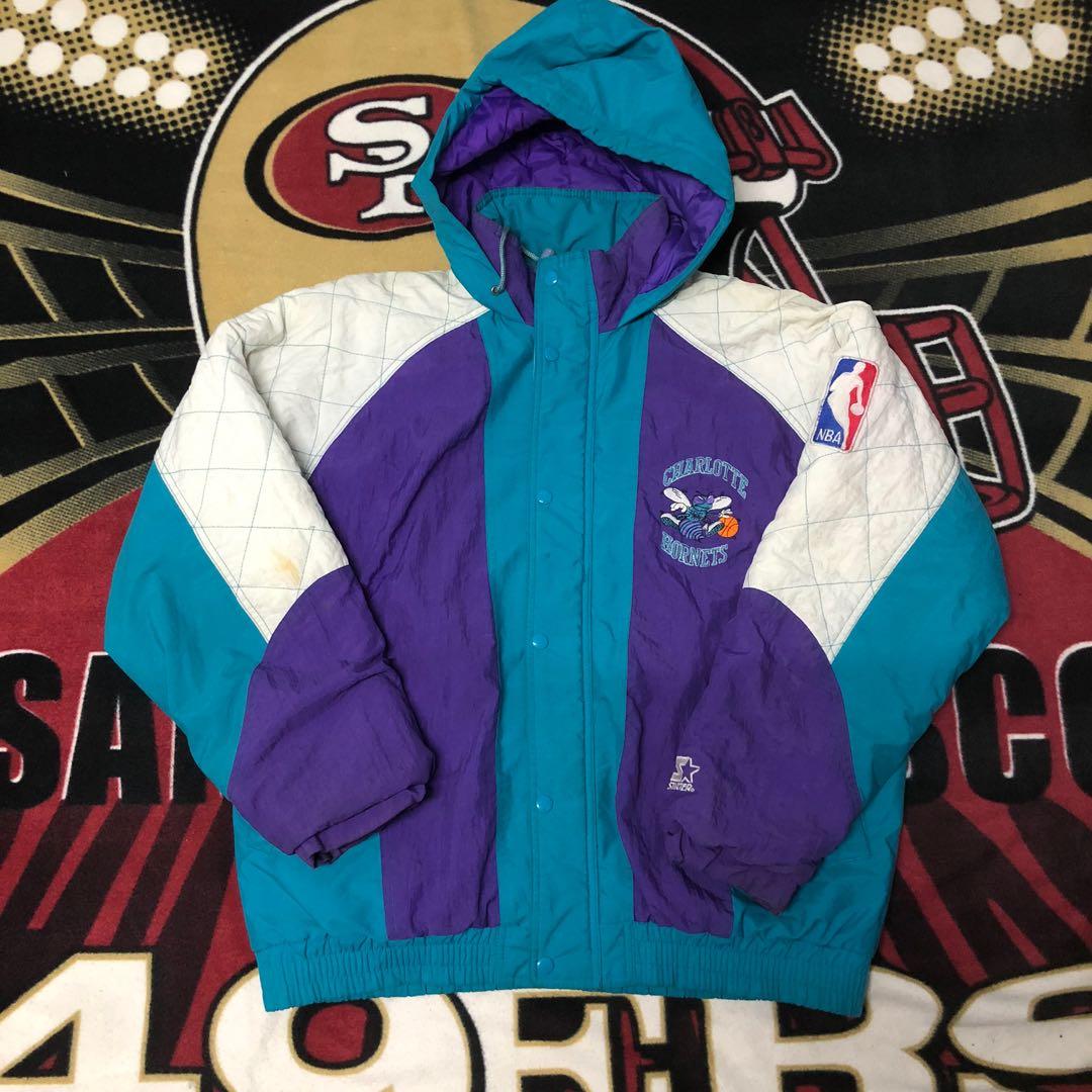 Vintage 90s Charlotte Hornets Leather Wool Jacket - Maker of Jacket