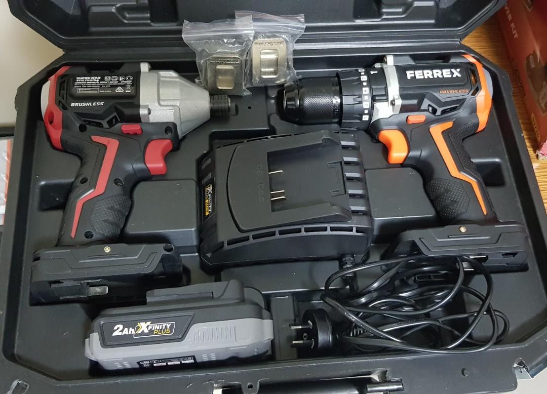 Workzone/ferrex cordless brushless hammer drill driver and impact