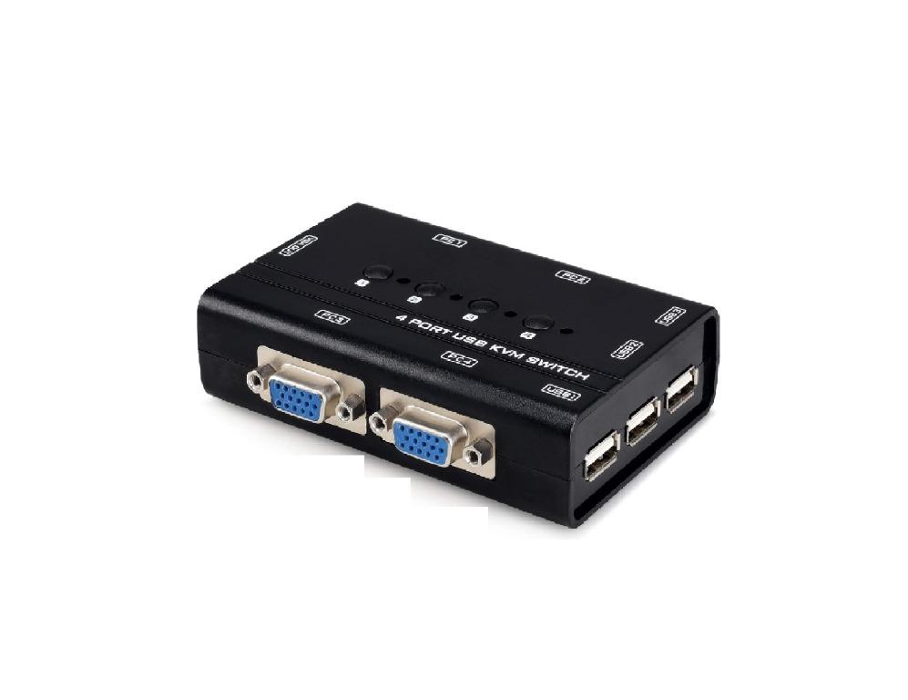 VGA KVM Switch 4 Port with USB Hub USB Switch Selector for 4PC Sharing One Video Monitor and 3 USB Devices,Support Wireless Keyboard Mouse Connection and Push Button Switching Function 