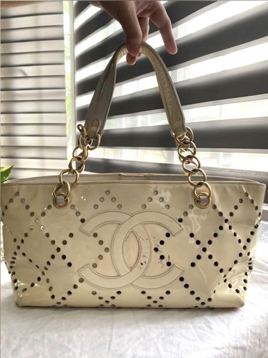 Chanel White Perforated Leather Large Tote Bag - Yoogi's Closet