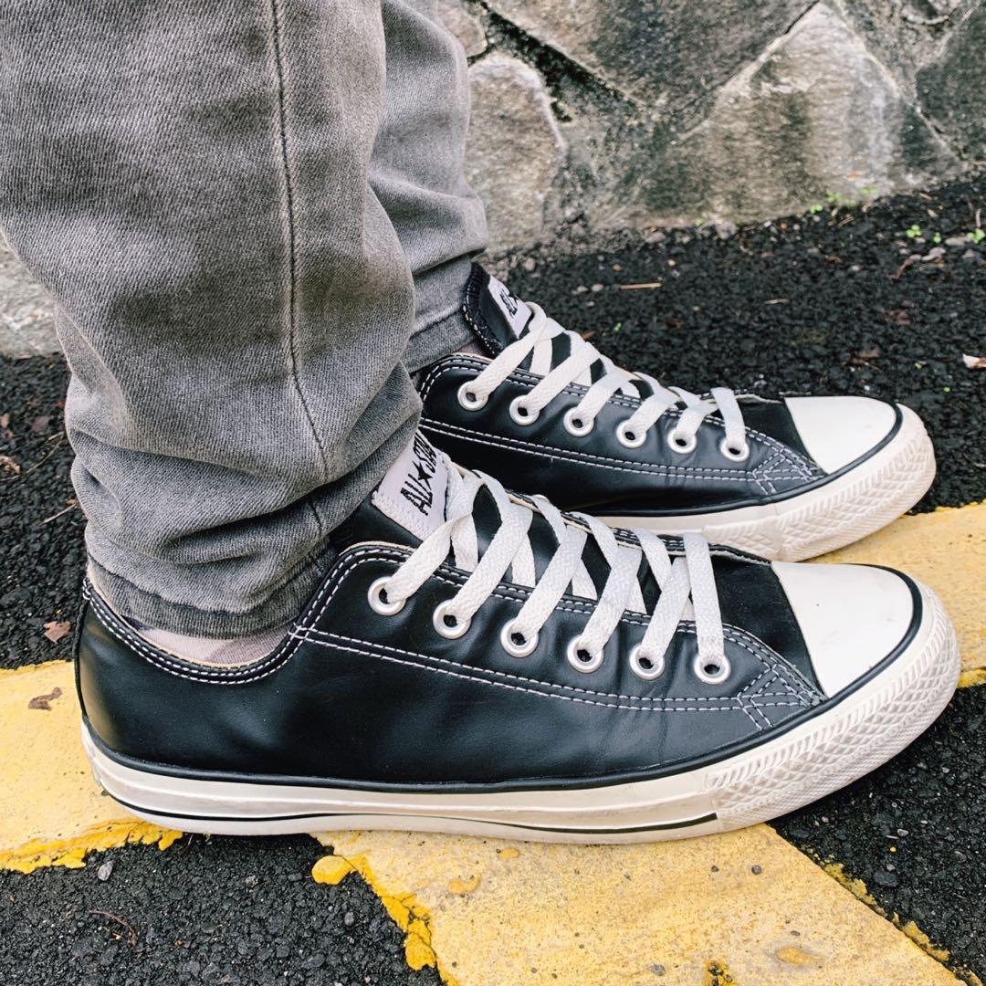 CONVERSE All STAR 低筒帆布鞋皮革防水黑色26號26cm #戶外TP0-21 #含運, 運動休閒, 運動鞋在旋轉拍賣
