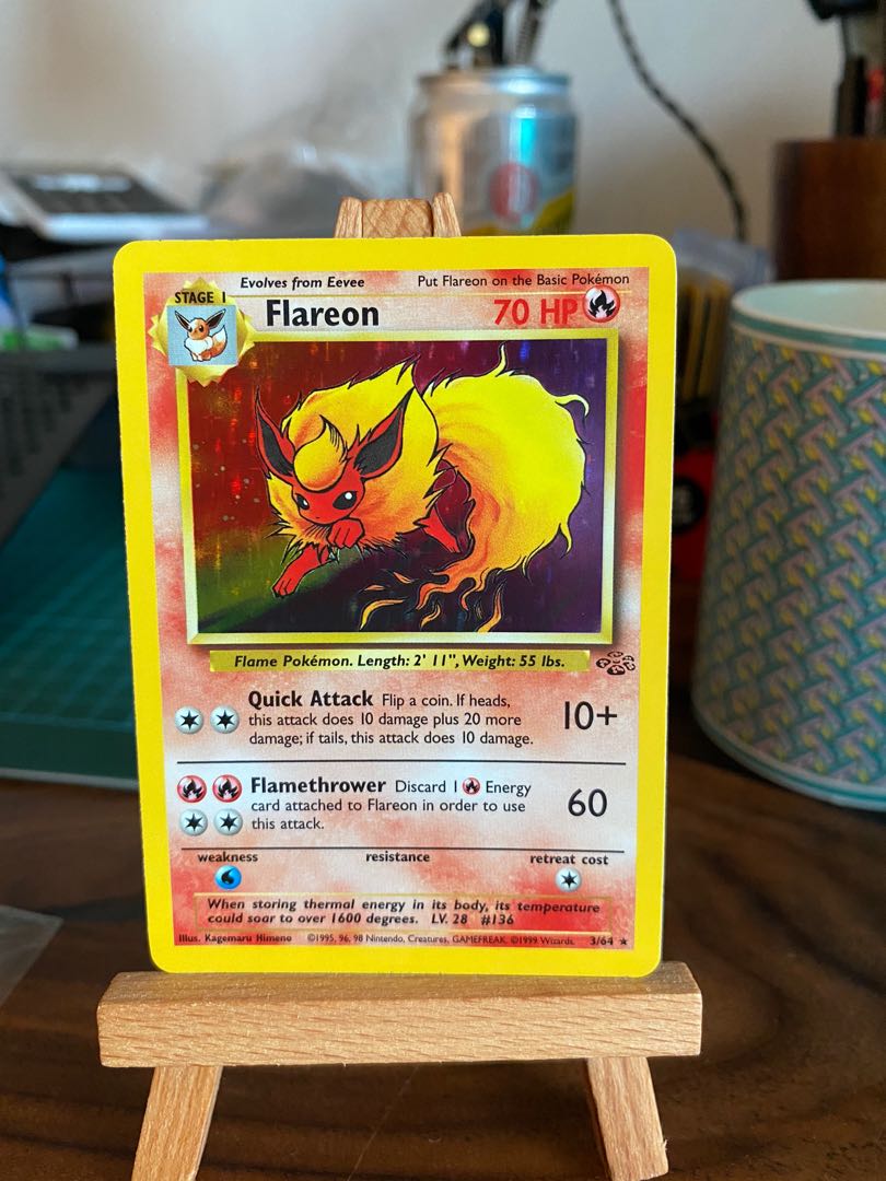 Cartão Pokemon raro holográfico da selva Flareon 3/64 ótima qualidade