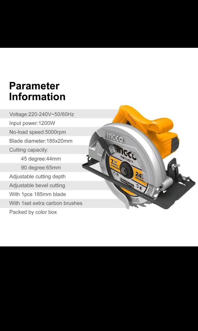 Ingco Circular Saw 1200w / with warranty, Furniture & Home Living