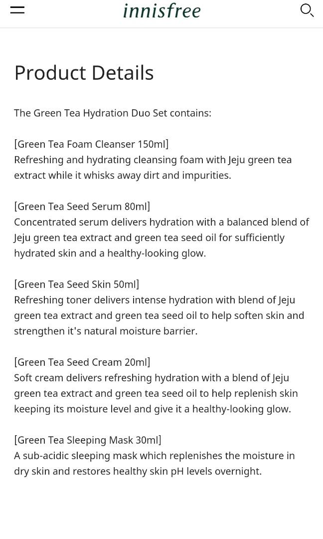 Innisfree Green Tea Hydration Duo Set, Beauty & Personal Care, Face