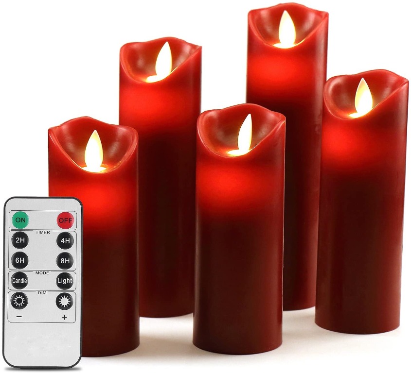 K1.Flameless Candles Flickering Candles Burgundy Red Color Decorative