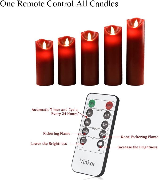 K1.Flameless Candles Flickering Candles Burgundy Red Color Decorative