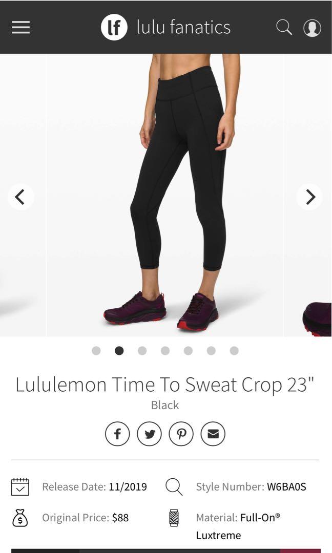 Lululemon Time to Sweat Cropped 23” Size 2, Women's Fashion
