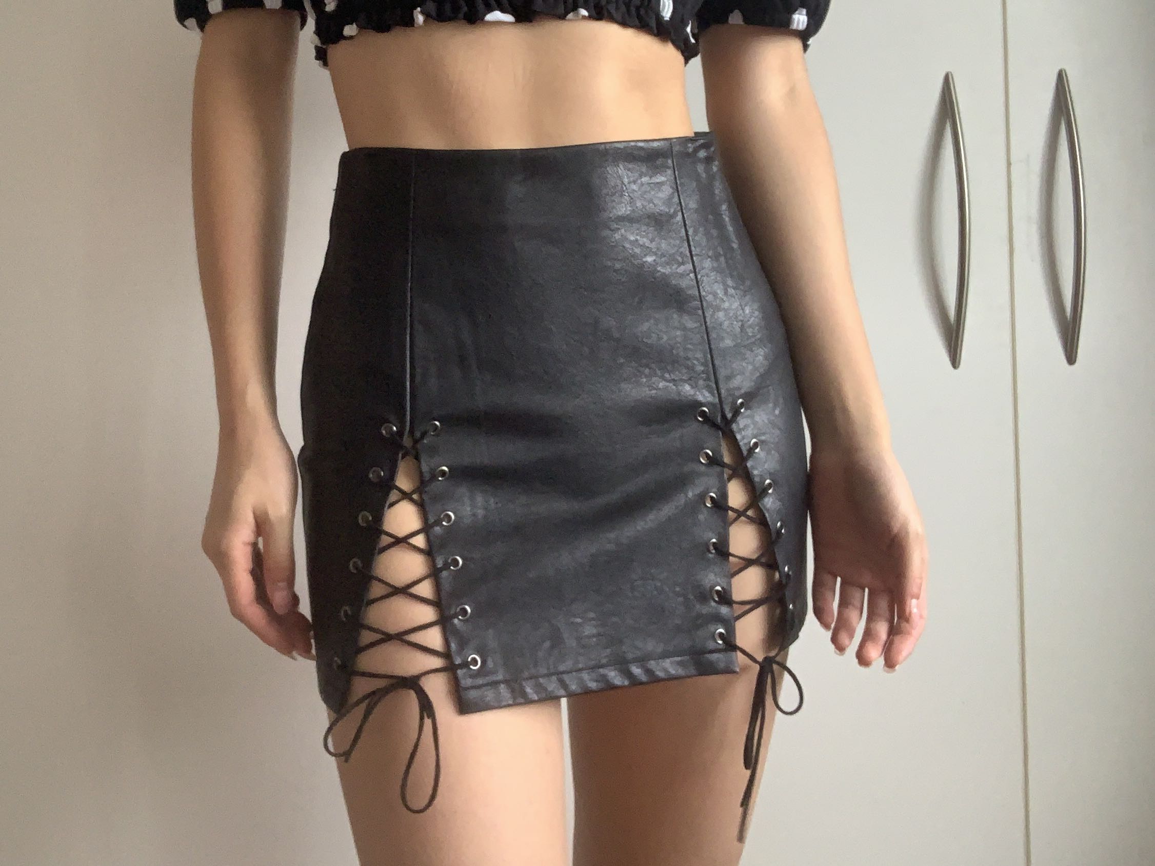 Neon hart black leather skirt size XS Women s Fashion Clothes on