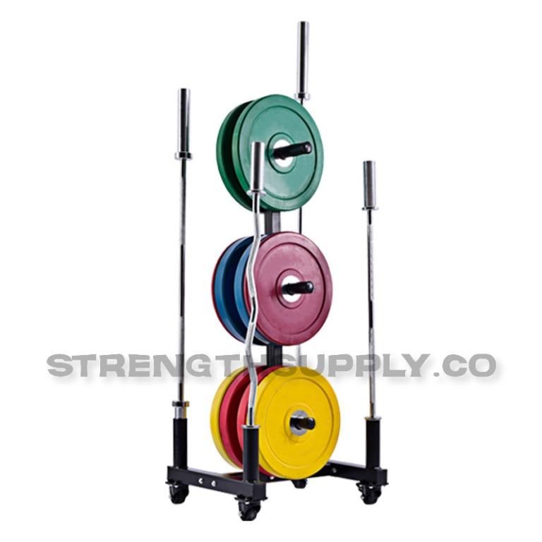 Portable Bumper Weight Plate Tree and Olympic Barbell Storage Rack Stand for Home Use With Wheels