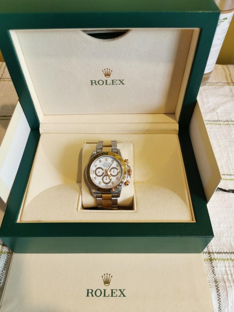 Rolex Daytona (Category: Luxury Watches) located in Quezon City. Submitted by katzzzu (Listing ID 1105420450, Image 2). Description: -Rolex Daytona Zenith -2 tone yellow gold -Diamond studded dial -w/ RSC authentication -w/ extra links -1999 model.