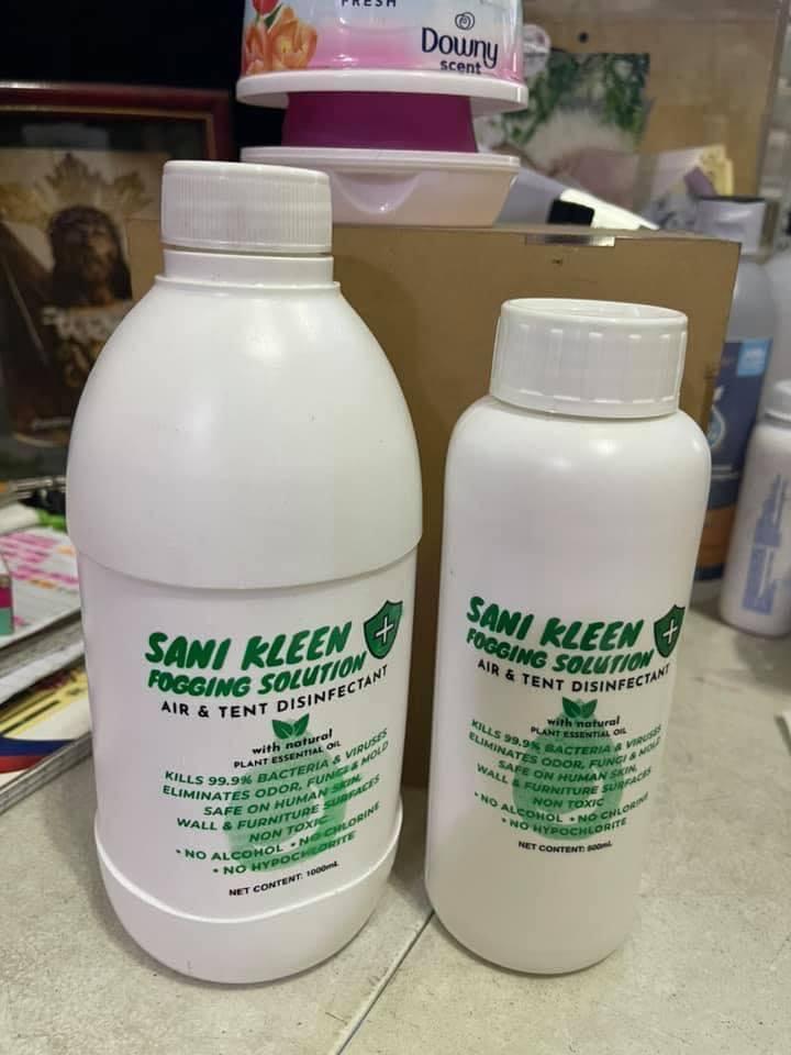 Sanikleen fogging solution (Category: Sanitary Hygiene) located in Cainta. Submitted by iubelle (Listing ID 1105410490, Image 3). Description: SANIKLEEN FOGGING SOLUTION (500mL.) 400php (1000mL.) 650php ✔️fda approve Long wait is over! SANI KLEEN Fogging / Misting Solution Air & Tent Disinfectant with Scent💧 • KILLS 99.9% of bacteria and viruses • World Health Organization and US-Environmental Protection Agency approved active ingredients • Safe
