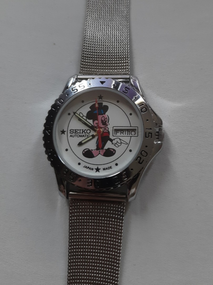 Seiko 5 mickey mouse watch automatic with day and date, Luxury, Watches on  Carousell
