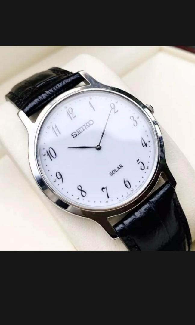 Seiko SUP863 SUP863P1 Solar Powered Sleek Black Leather Analog