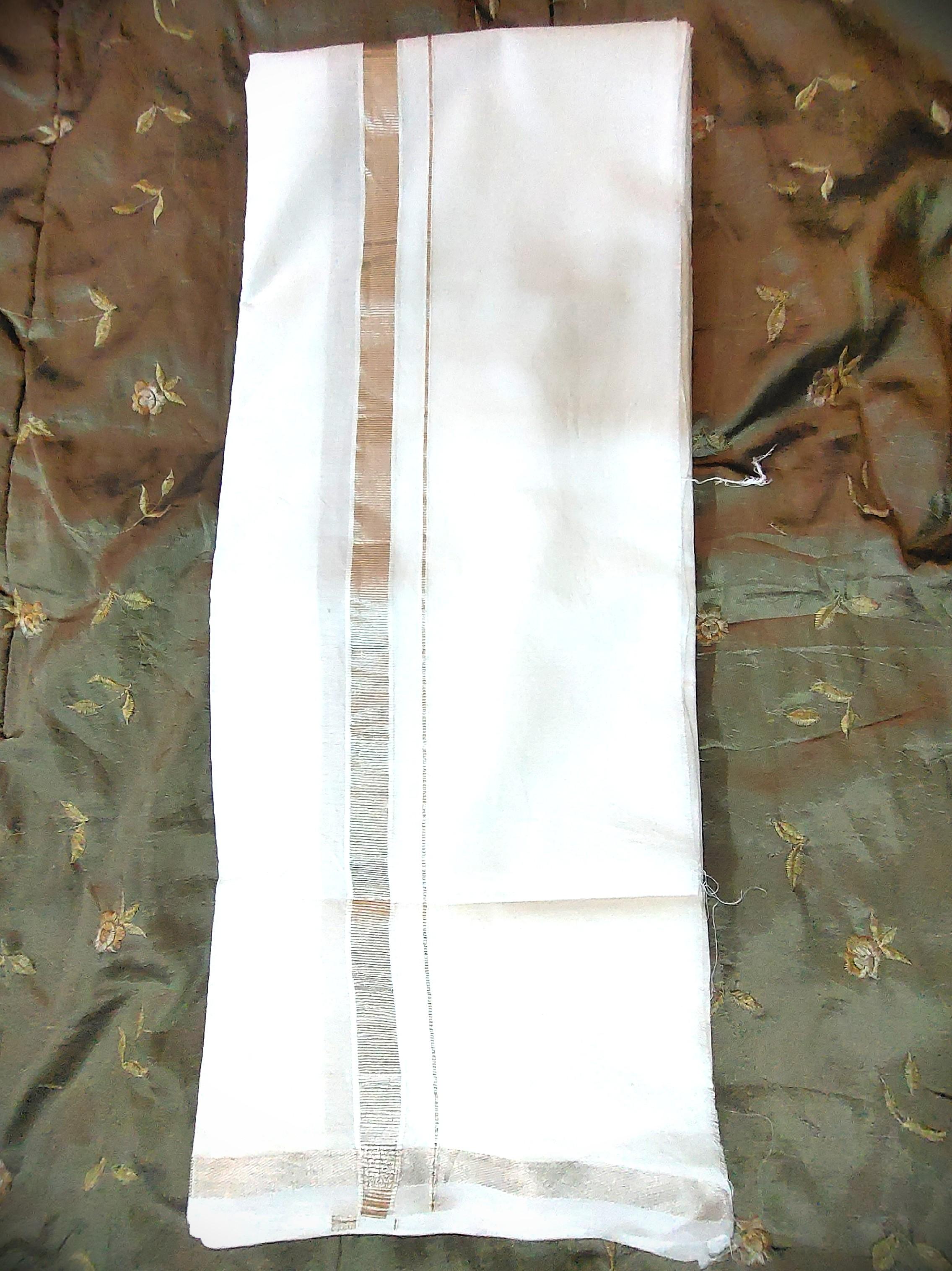 White Cotton Veshti /Dhoti with Metallic silver border, Men's Fashion, Activewear on Carousell