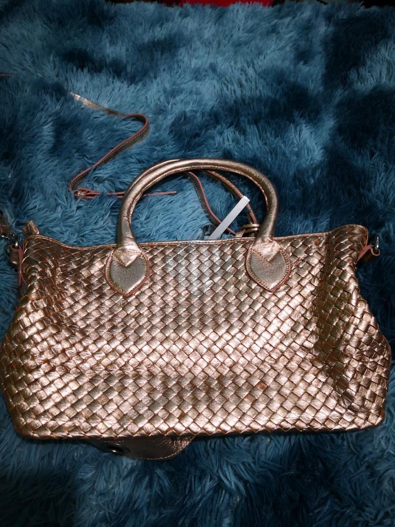 Alessia Capri Woven Leatjer Metallic Pink Women s Fashion Bags