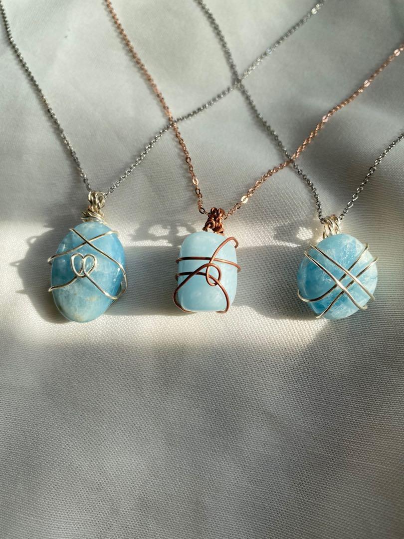 Real aquamarine stone necklace online
