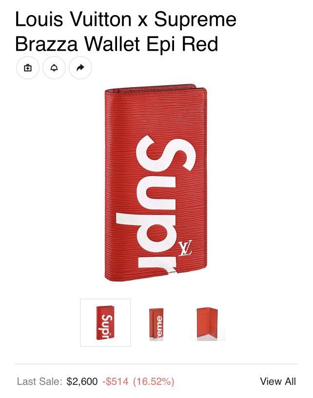 LOUIS VUITTON Supreme BRAZZA WALLET EPI Leather Red White logo