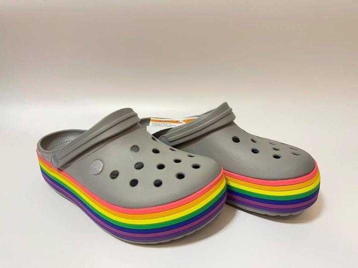 Platform rainbow crocs sales