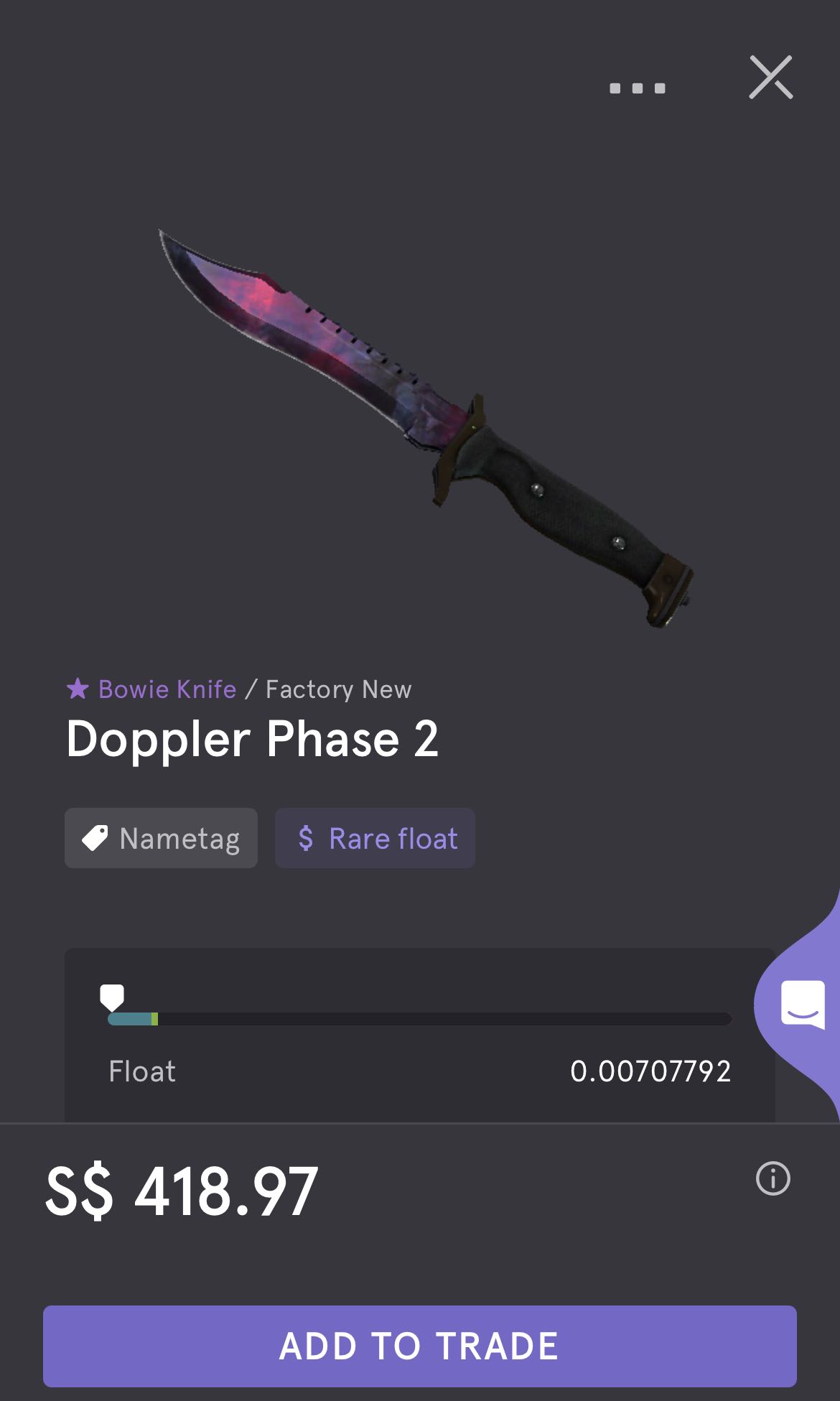 Csgo Skin FN Bowie Knife Low float 0.00707, Hobbies & Toys, Toys