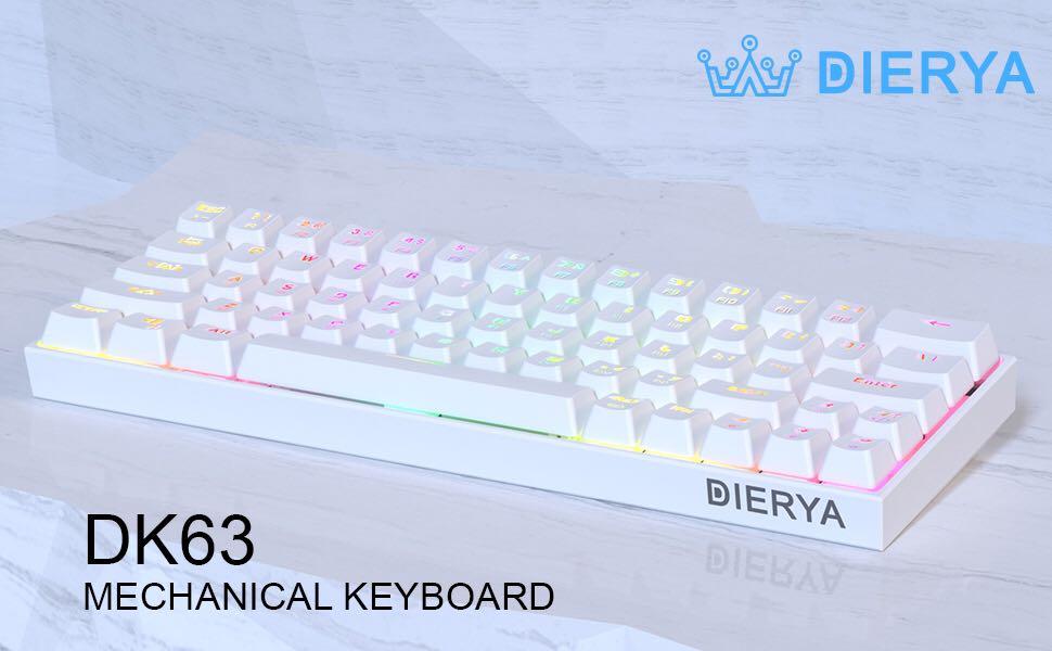dierya dk63 Wired Bluetooth Gaming Keyboard White New