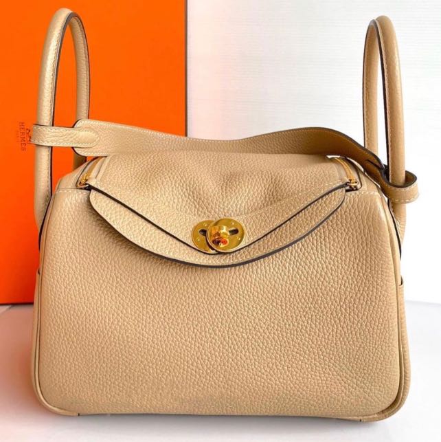 New Auth Hermes Lindy 26 Trench Clemence Gold Hardware Handbag Shoulder Bag