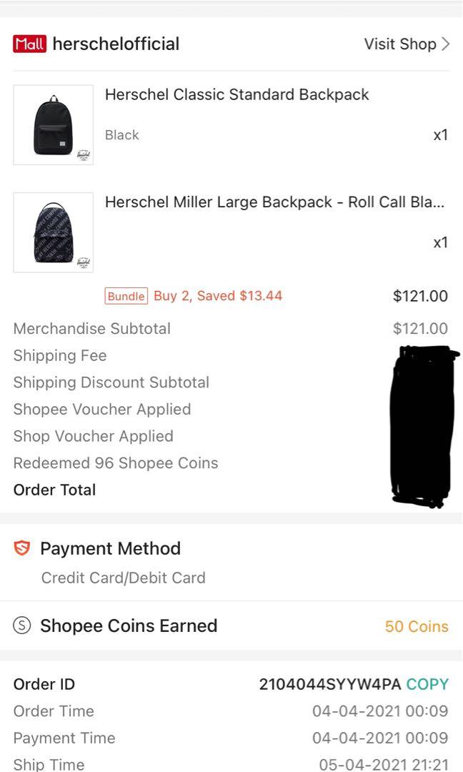 herschel backpack shopee