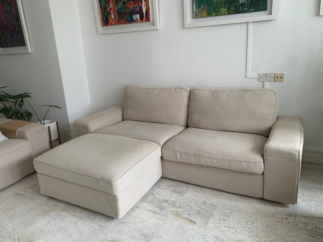 IKEA Kivik 3 seat Sofa footstool Beige Furniture Home
