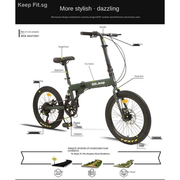 Jeep 20 inch folding bicycle female lightweight commuting to work variable speed male ultra light portable scooter Sports Equipment Bicycles Parts Bicycles on Carousell