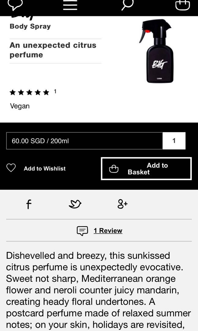 Lush Big Body Spray 30, Beauty & Personal Care, Fragrance