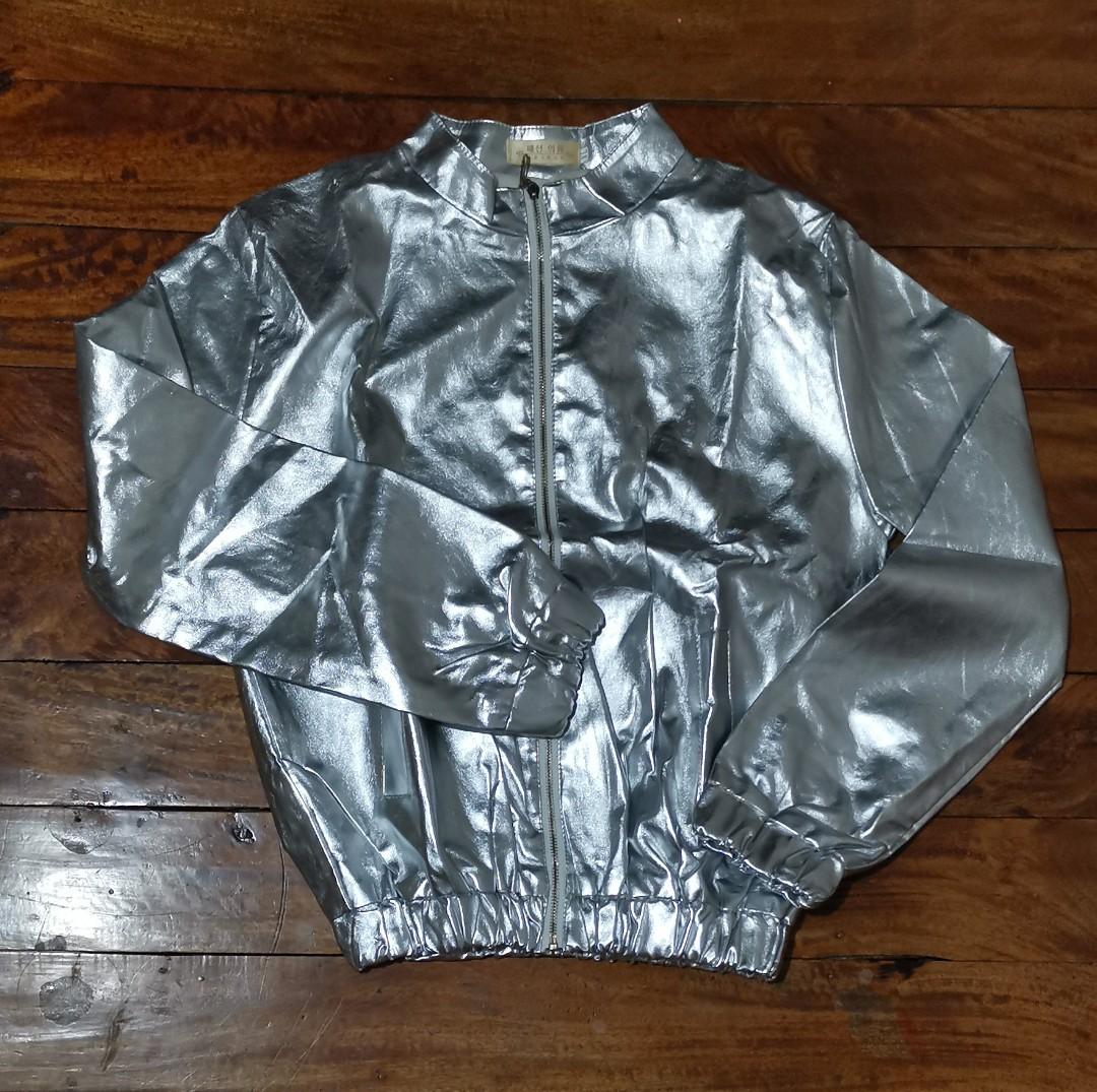 Metallic Silver Bomber Jacket