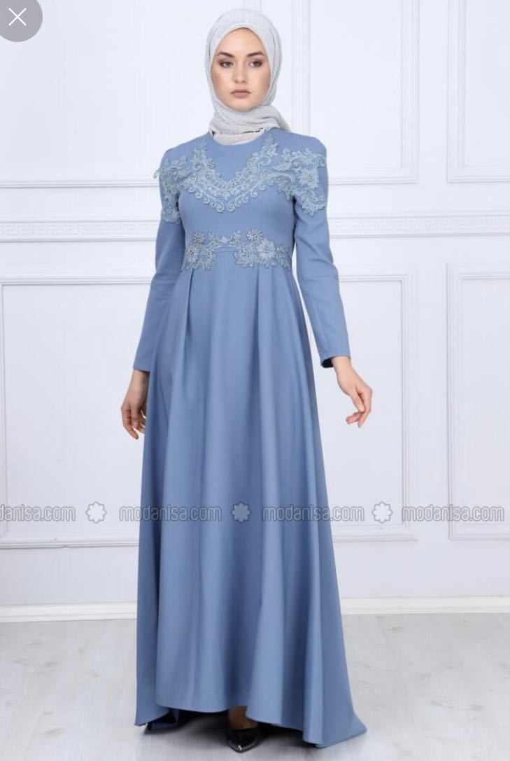 Muslimah Long Dress Dusty Blue Women s Fashion Muslimah