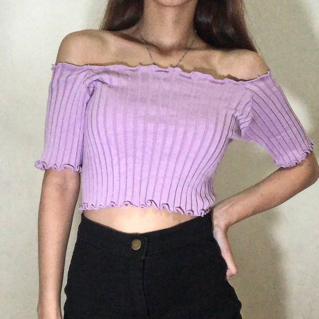 Purple off the shoulder crop top online