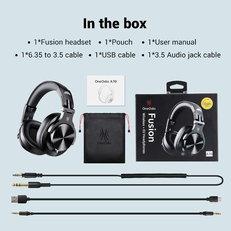 OneOdio A70 Over Ear Bluetooth Headphones, Foldable Wireless and Wired  Headset with Microphone, Professional Studio Monitor Mixing Headphones for